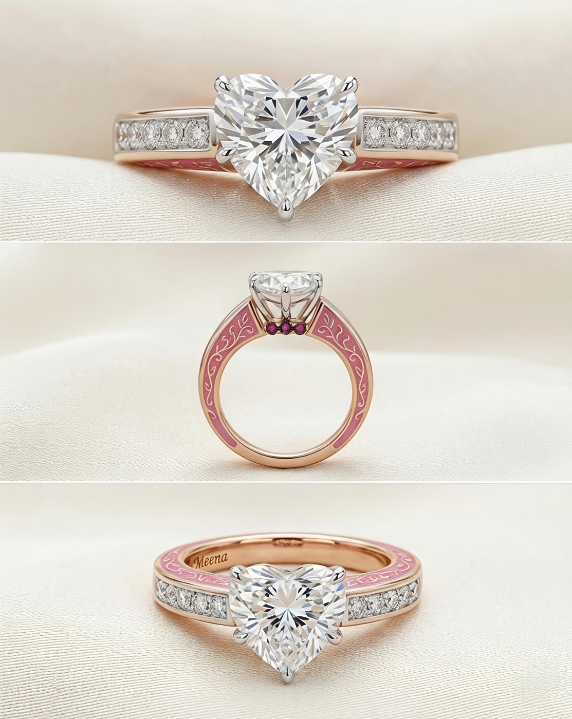 La Rose de Trinity — heart-cut diamond with pink enamel